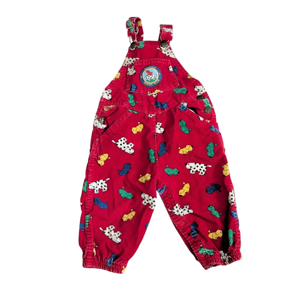 Vintage OshKosh Bgosh Kennel Klub Red Corduroy Puppy Dog Overalls 18M 90s 80s